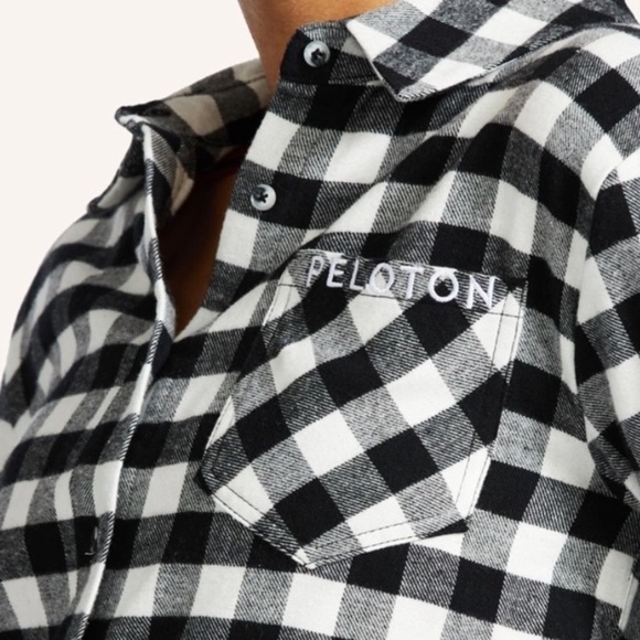 NWT Peloton Buffalo Check Plaid Button Down Shirt Black/White - Picture 2 of 8